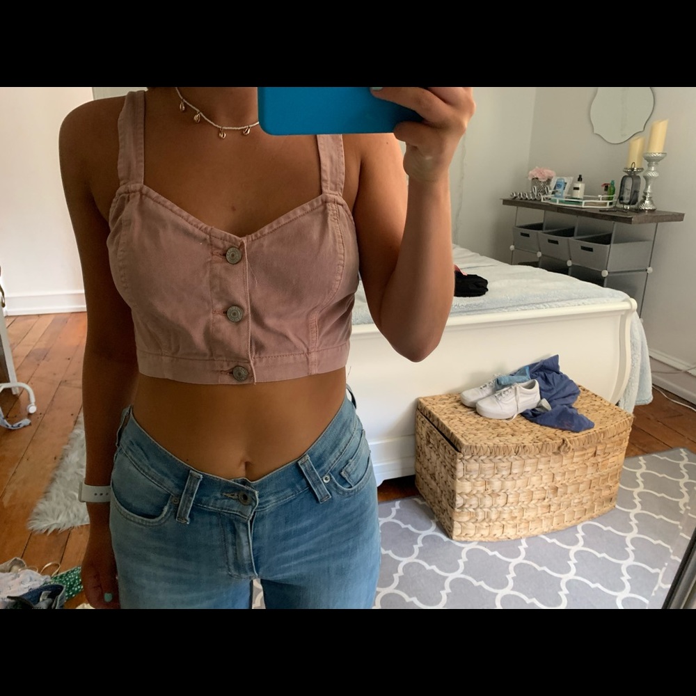 Pink jean crop top